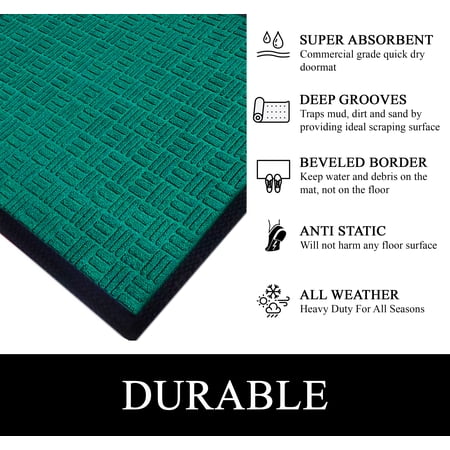 A1HC Indoor Outdoor Mat, Front and Back Entrance Welcome Mats, Front Door Patio Mats 16X24 Inches, Non-Slip Easy Clean Entrance Washable Doormats, Green