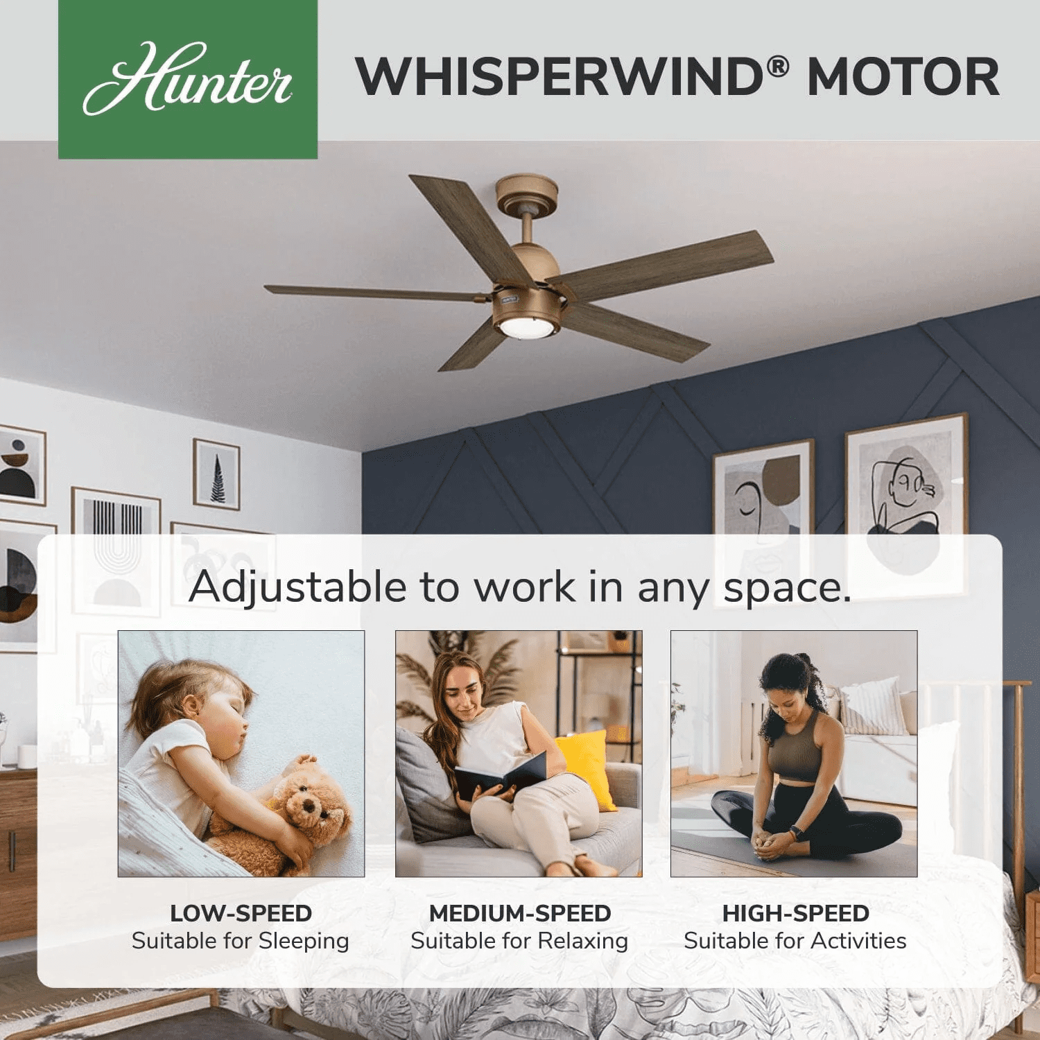 Restored Hunter Fan 52 inch Luxe Gold Indoor Ceiling Fan with Light and Remote Control for Bedroom, Office, Kitchen, Living Room (Refurbished)