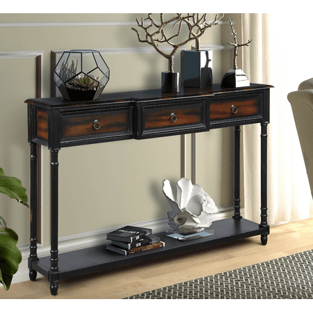 TREXM Console Table Sofa Table with Drawers Luxurious and Exquisite Design for Entryway with Projecting Drawers and Long Shelf (Expresso)