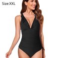 thumbnail image 2 of Traje de baño de una pieza con cuello en V para mujer Traje de baño de una pieza sin espalda con volantes en bikini con cordones - Negro Zhivalor BST3000577-5, 2 of 6