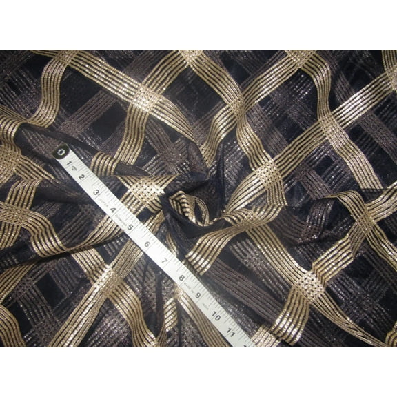 Heavily embroidered net fabric navy with gold gotta Patti design 44quot; by the yard