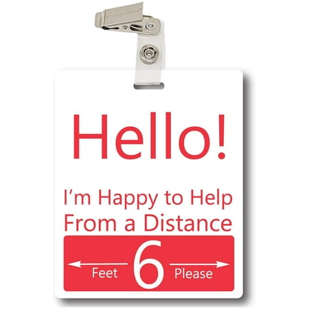 Social Distancing Badge Buddy - Extra Large Six Feet Distance Badges with I'd Clip - Individual Sign for Essential Employee or Health Care Worker by Specialist ID (1 Single, Red)