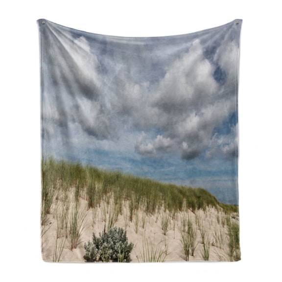 Massachusetts Soft Flannel Fleece Blanket, Cape Cod Coastline Maritime Vacation Spot with Cloudy Weather Atlantic, Cozy Plush for Indoor and Outdoor Use, 50" x 60", Grey Beige Green, by Ambesonne