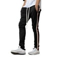 thumbnail image 2 of Ma Croix Mens Tri Color Stripe Zipper Pants Three Tone Skinny Fit Elastic Athletic Training Bottom, 2 of 6