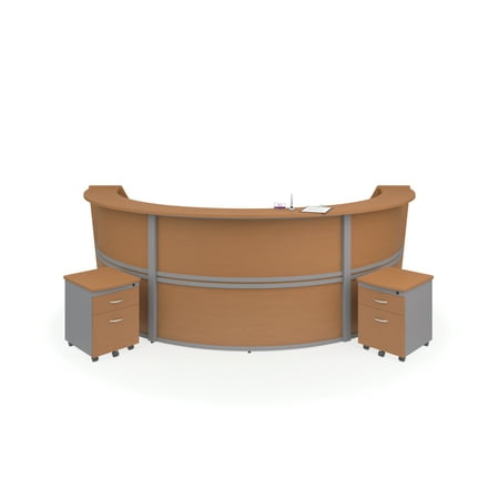 - OFM Triple Curved Reception Station and 2 Mobile Pedestal File Cabinets in Maple (PKG-RCPN-07-0002)