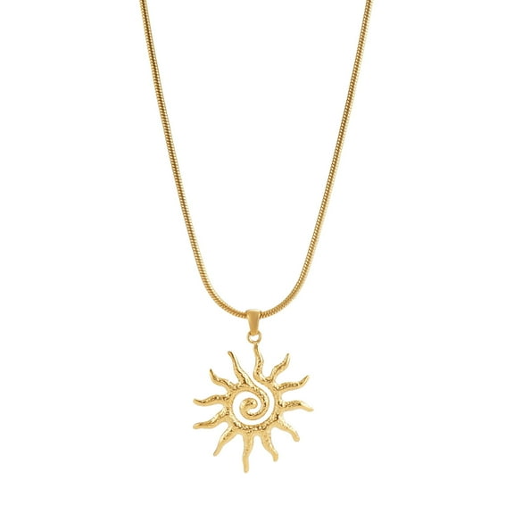 Sunflower Spiral Pendant Necklace for Women, Stainless Steel Gold Tone Bohemian Retro Jewelry, Minimalist Delicate Sun Motif Adjustable Chain