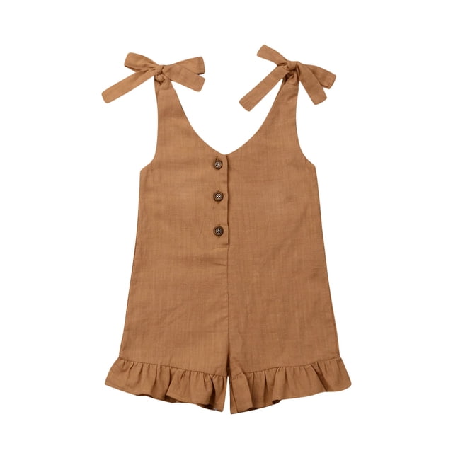 ITFABS Barboteuse d'Été Sans Manches pour Bébé Fille, à Lacets, Boutonnée, à Volants