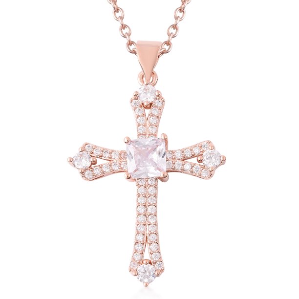 Shop Lc Shop Lc Stainless Steel 18k Gold Plated Square White Cubic Zirconia Cz Cross Pendant Necklace Delicate Fashion Jewelry Gifts For Women Graduation For Her Size 20 Ct 2 2