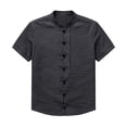 thumbnail image 4 of Kalauyu Men's Mandarin Collar Shirts Short Sleeve Button Down Shirt Summer Casual Loose Breathable Lightweight Solid Color Shirts, 4 of 5