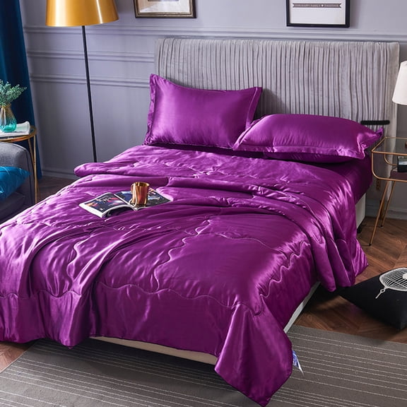 FastXmas Silk Satin Comforter Queen Size, Solid Color Reversible Summer Cooling Blanket, Double Sided Cold Effect, Breathable Lightweight Feather Down Quilted Bedding Machine Washable for All Season