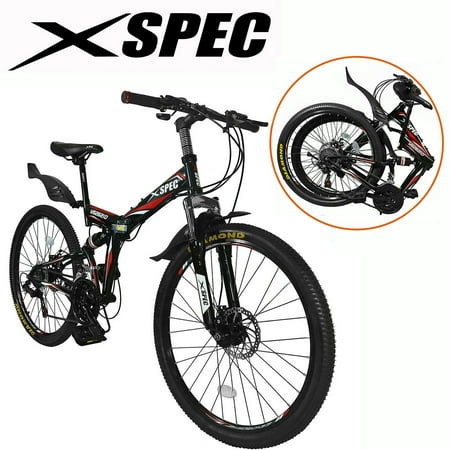 Xspec 7 Speed Folding Compact Mountain Bike, Black,