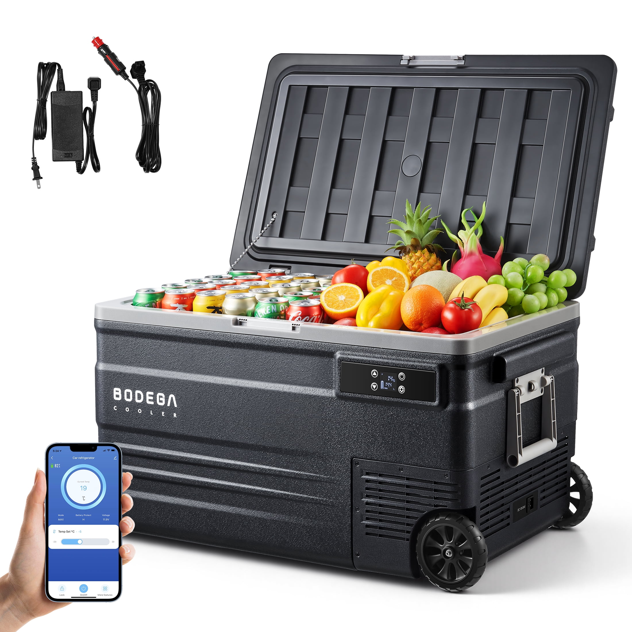 BODEGA U75  12 Volt Car Refrigerator 80 Quarts 75L Portable Car Fridge 12V/24V DC & 100-240V AC for RV, Travel,  Camping, Car Fridge Freezer