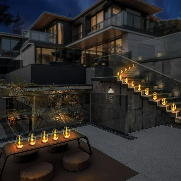 Luces de Té con Energía Solar, Vela para Exteriores, Parpadeo Sin Llama, Lámpara de Mesa Solar Impermeable, Velas LED con Atardecer Al Amanecer, Paquete de 6
