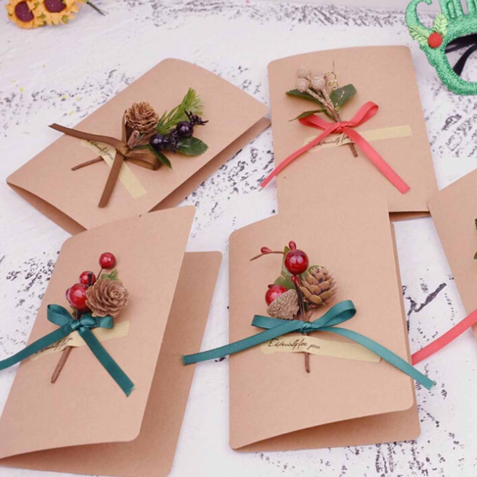 12 Sets(60Pcs) Red Berries Pine Cones Artificial Flowers - Plastic Dried Flower Card Accessories for Gift Package Wedding Party Holiday DIY Decorations