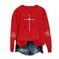 thumbnail image 2 of Avrnliq Womens Valentines Day Sweatshirt with Cross and Hearts Design, Long Sleeve Pullover, 100% Polyester Soft Relaxed Fit, Plus Size, Red,Size 2XL, 2 of 7