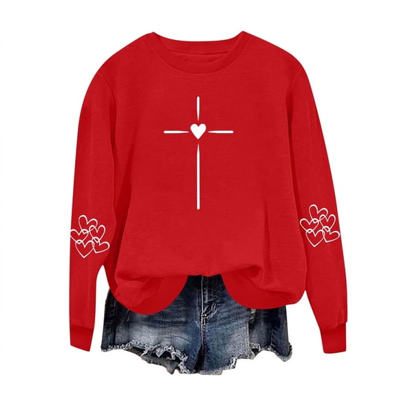 FAWUUDO Valentines Sweatshirt Women: Love Heart Graphic Hoodie Long Sleeve Shirt Lovers Gift Pullover Top