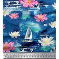 thumbnail image 1 of Soimoi Blue Cotton Duck Fabric Yacht & Lotus Flower Print Sewing Fabric BTY 42 Inch Wide, 1 of 1