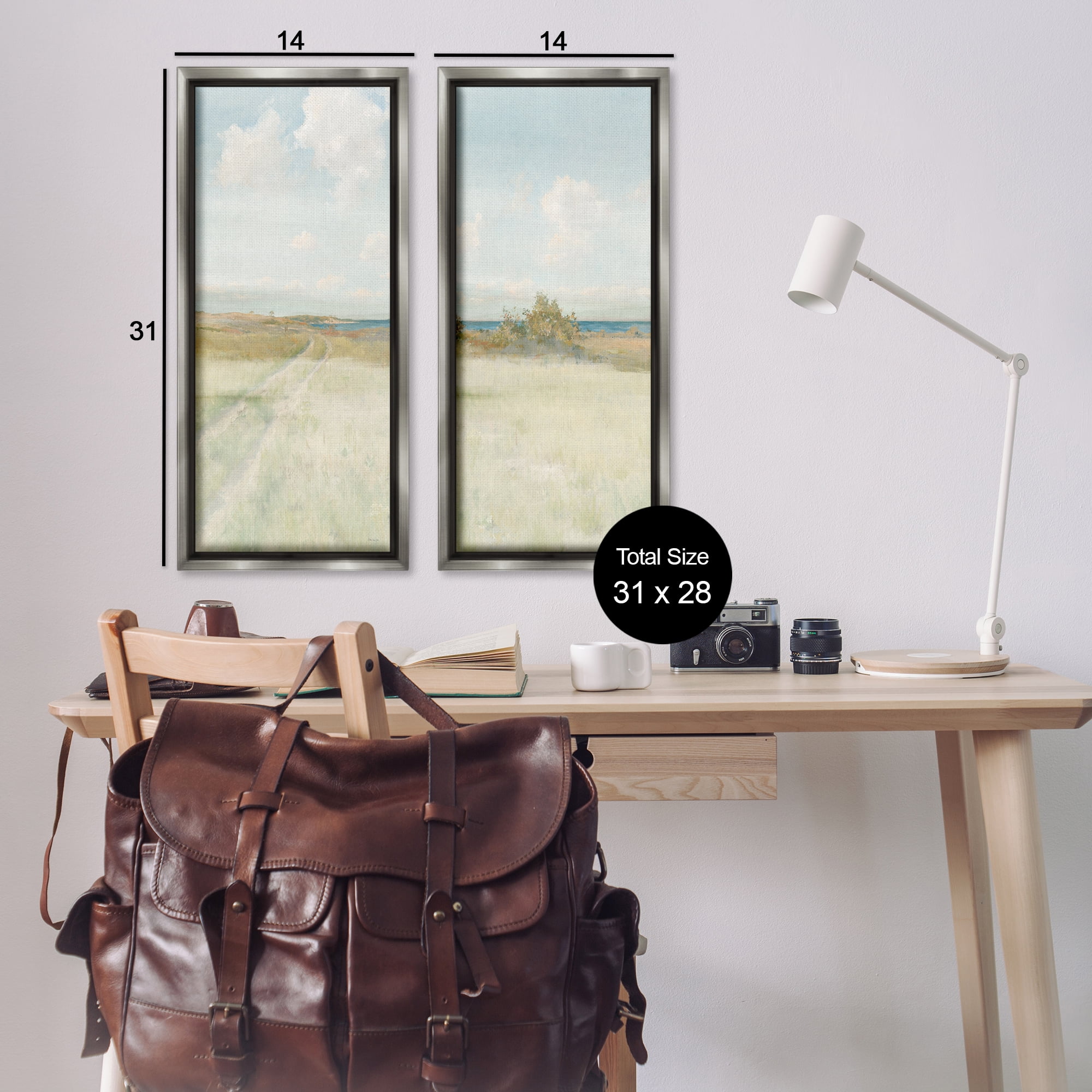 Stupell Industries Grass Path to Beach Alcove Landscape & Nature Painting Gray Floater Framed Canvas Art Print Wall Art, 14 x 31, Set of 2