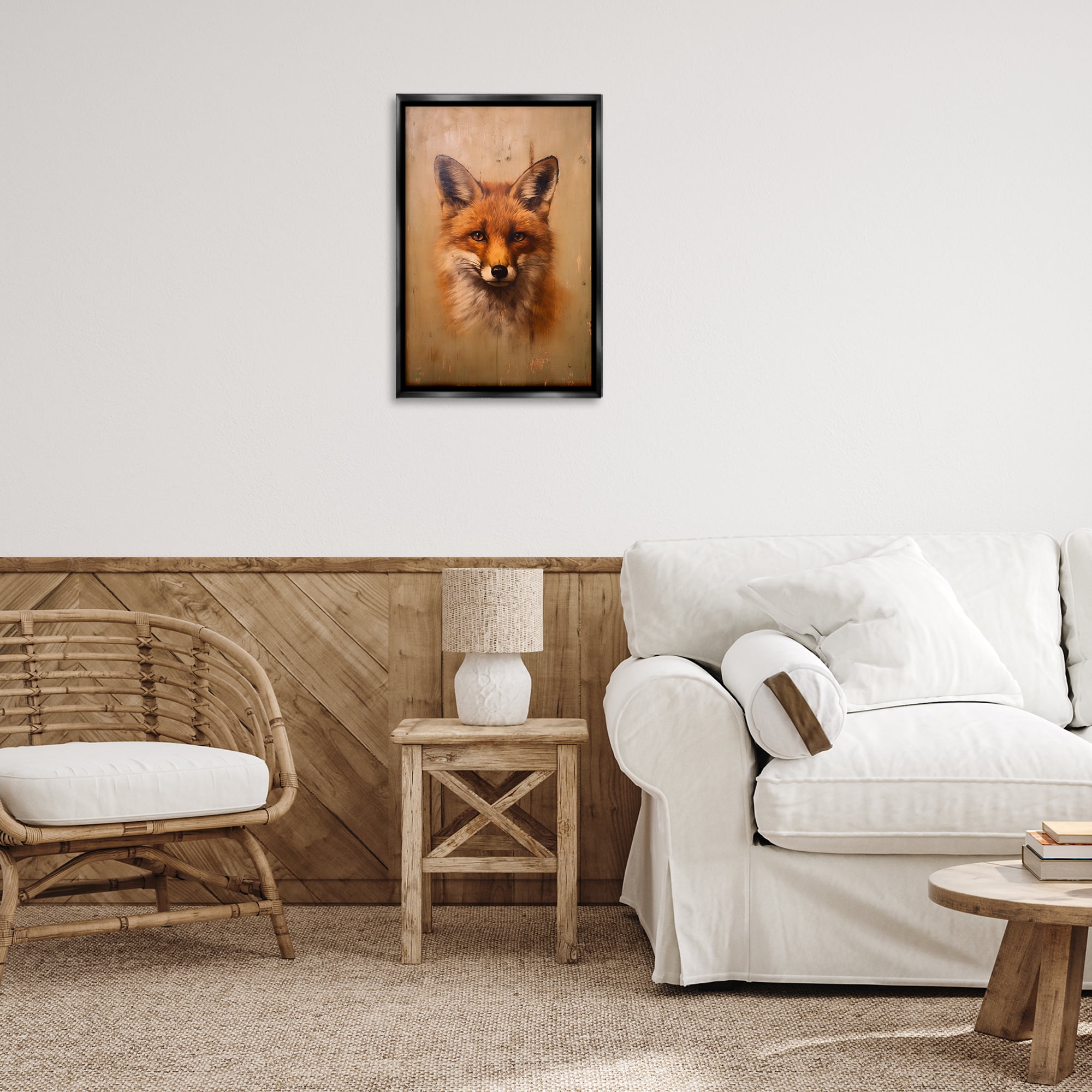 Stupell Industries Woodland Fox Face Animals & Insects Painting Black Floater Framed Canvas Art Print Wall Art, 17 x 25