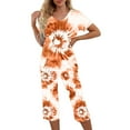 thumbnail image 4 of Capri Sets for Women 2 Piece Two Piece Sleepwear Short Sleeve Tie Dye Outfits Graphic Summer Set Two Piece Lounge Set for Women, 4 of 8