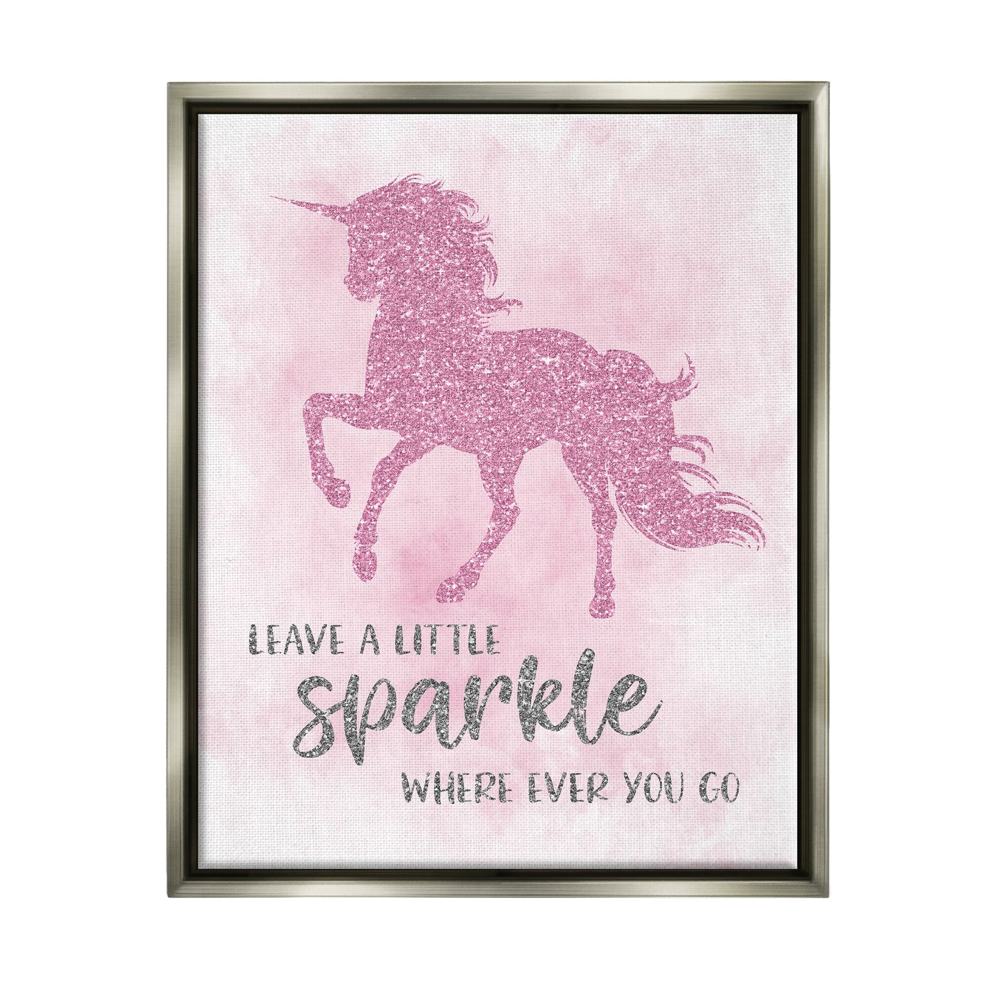 Stupell Industries Leave A Little Sparkle Phrase Pink Shimmer Unicorn Luster Gray Framed Floating Canvas Wall Art, 24x30, by Natalie Carpentieri