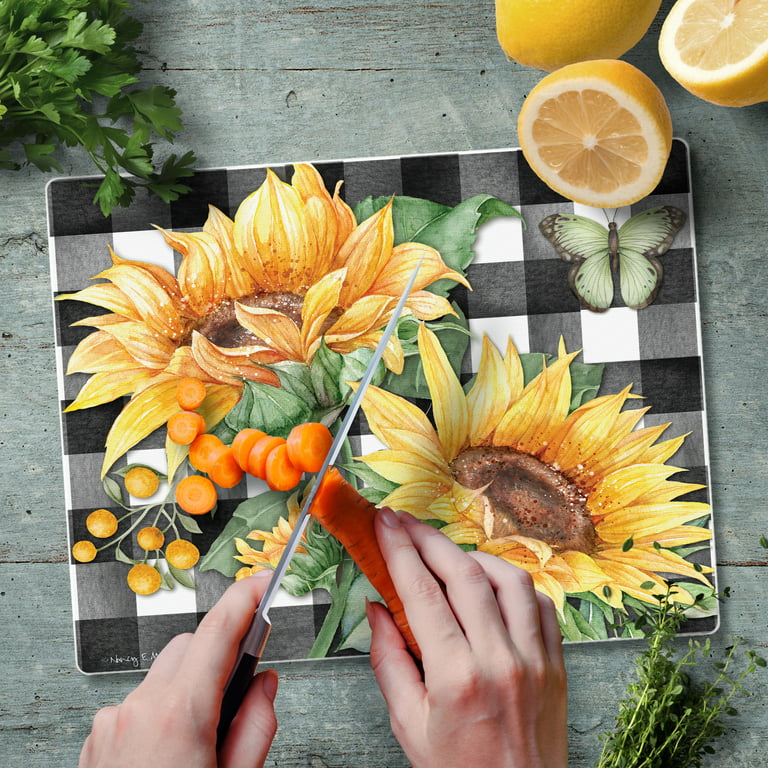 CounterArt Sunflower Fields 3mm Tempered Glass Cutting Board 10 by 8