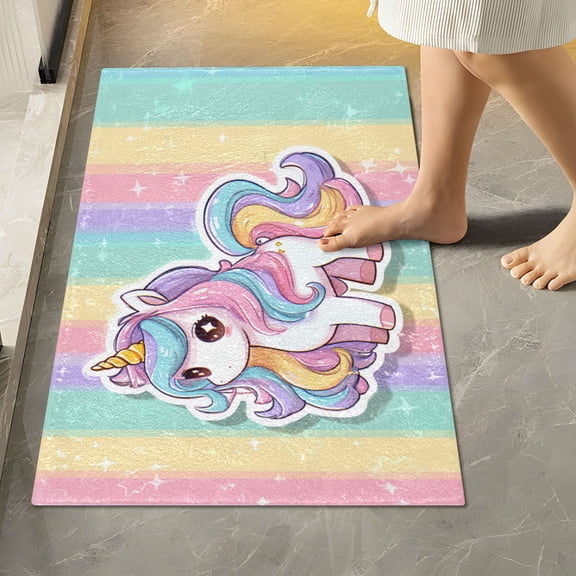RMDQTR 16" × 24" Rectangle Shape Bathroom Rugs Plush Toilet Base Mat Soft Rugs Non Slip Absorbent Cute Cartoon Unicorn