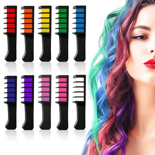 Juego de peines de tiza brillante temporal para el cabello de 10 colores - 8 9 10 11 12 años Regalo de cumpleaños para niñas Disfraz de Halloween Juego de roles Fiesta Favorito para adultos de niñas