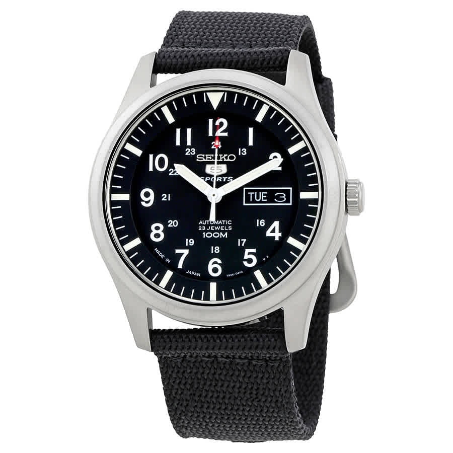 Seiko Men's 5 Black Canvas Automatic Watch, SNK809
