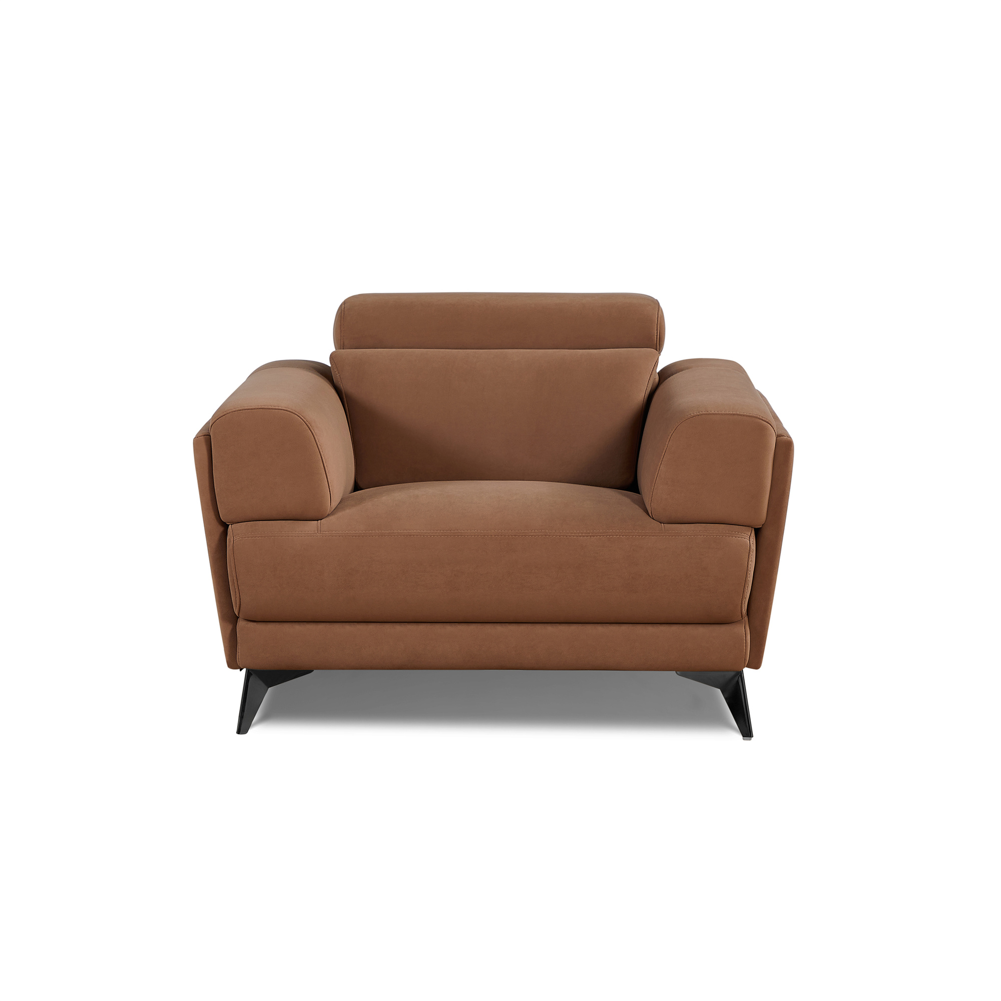3-piece Contemporary Sofa Loveseat and Chair Living Room Set with Adjustable Headrest, Brown