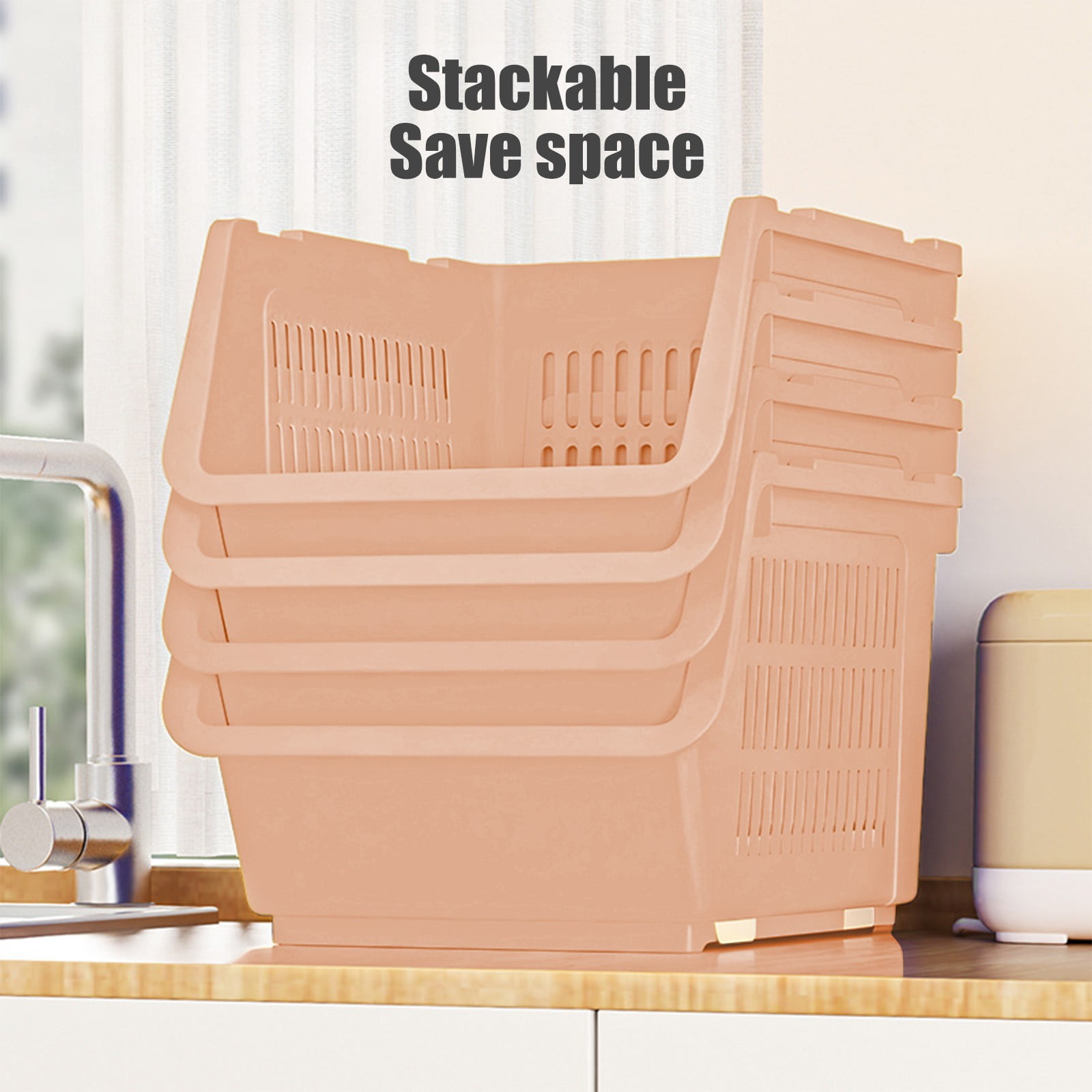 3 Pack Stackable Storage Baskets, Large Capacity Stackable Storage Bins Open Front, Space Saving Home Organization for Kitchen Bedroom Office