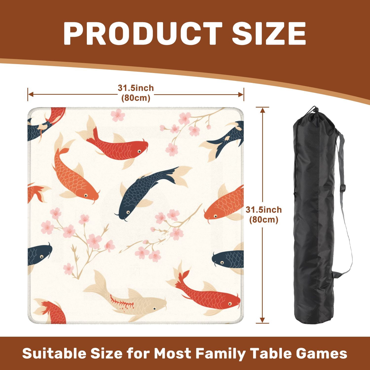 Mahjong Mat 31.5" x 31.5" Garden Oriental china garden spring asian fishes nature art Non-Slip Noise Reduction American Mahjong Tiles Table Cover for Dominoes Poker Card Board Games Gift