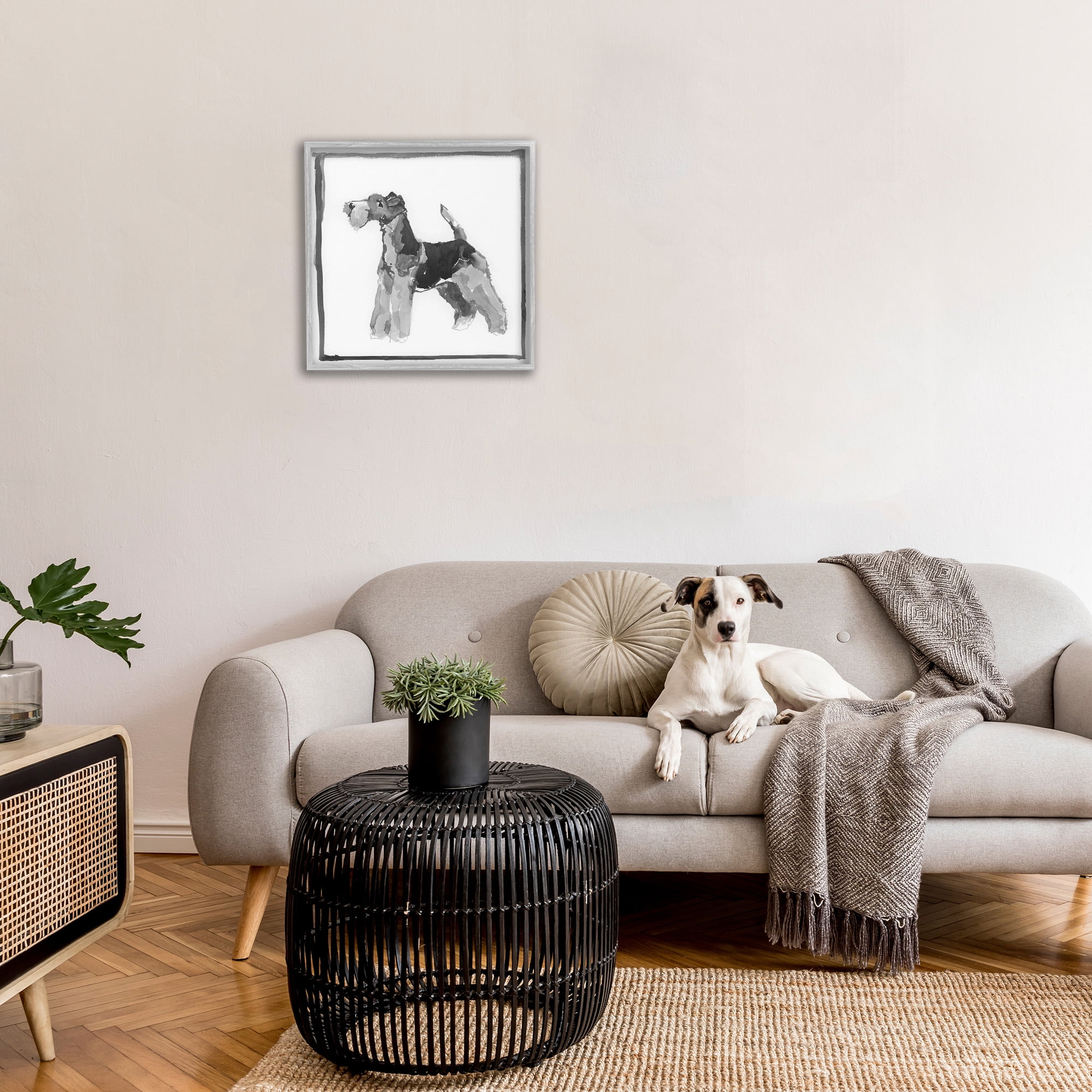 Stupell Industries Terrier Dog with Border Animals & Insects Painting Gray Framed Art Print Wall Art, 24 x 24