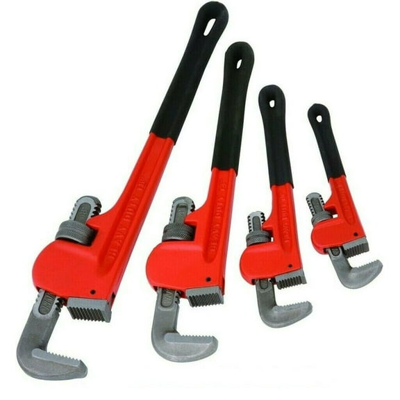 4pc Heavy Duty Pipe Wrench Set Monkey Heat Treated Adjustable 8" 10" 14" 18" NEW Household