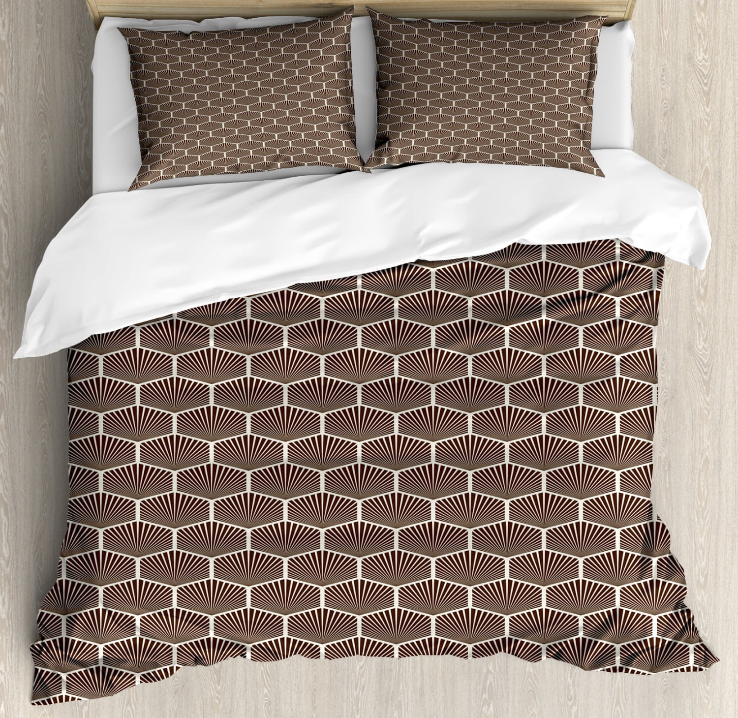 Geometric King Size Duvet Cover Set, Stripped Hexagon Pattern