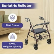 MedaCure Bariatric Steel Rollator Walker with Seat – Height Adjustable Walkers for Seniors, Hand Grips, and Padded Seat – 500 lb Weight Capacity