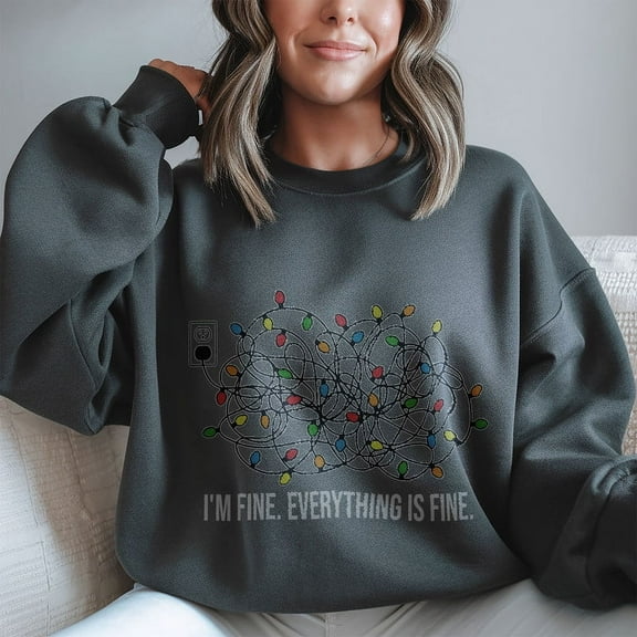 Funny Christmas Lights Sweatshirt – ‘I’m Fine’ Holiday Graphic, Available in All Sizes & Colors
