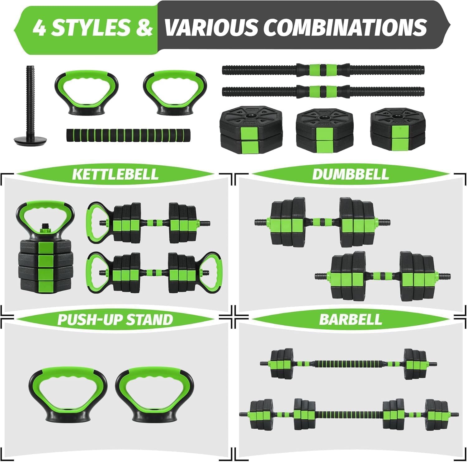 CazToi All in One Adjustable Dumbbell Set with Barbell and Kettlebell for Home Gym