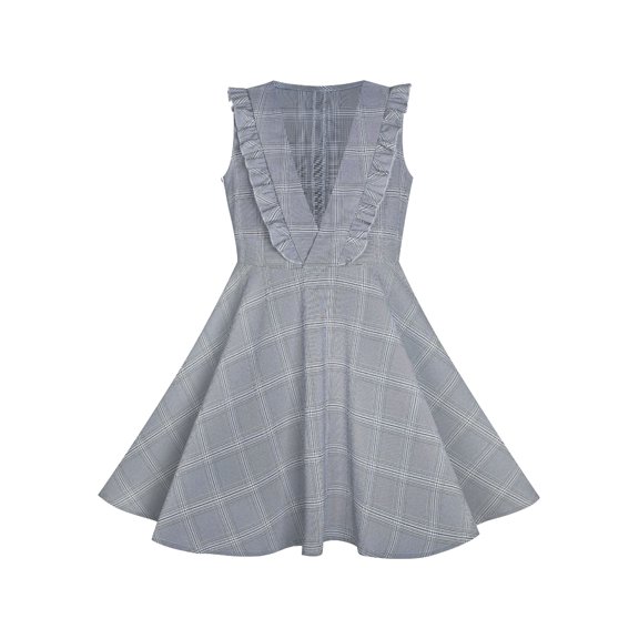 Girls Dress V Neck Pleated Hem Back School Uniform Gray 6 Years