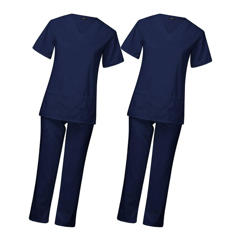 2x Nursing Set Nurse Uniform Short-Sleeve Protective