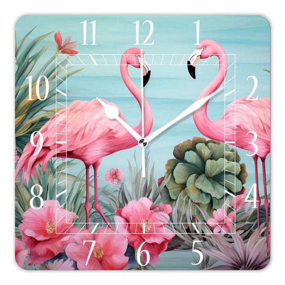 10 Inch Wall Clock Battery Operated Silent Clock Decorative for Office, Kitchen, Outdoor, Living Room,Exotic Flamingo and Hummingbird Colorful