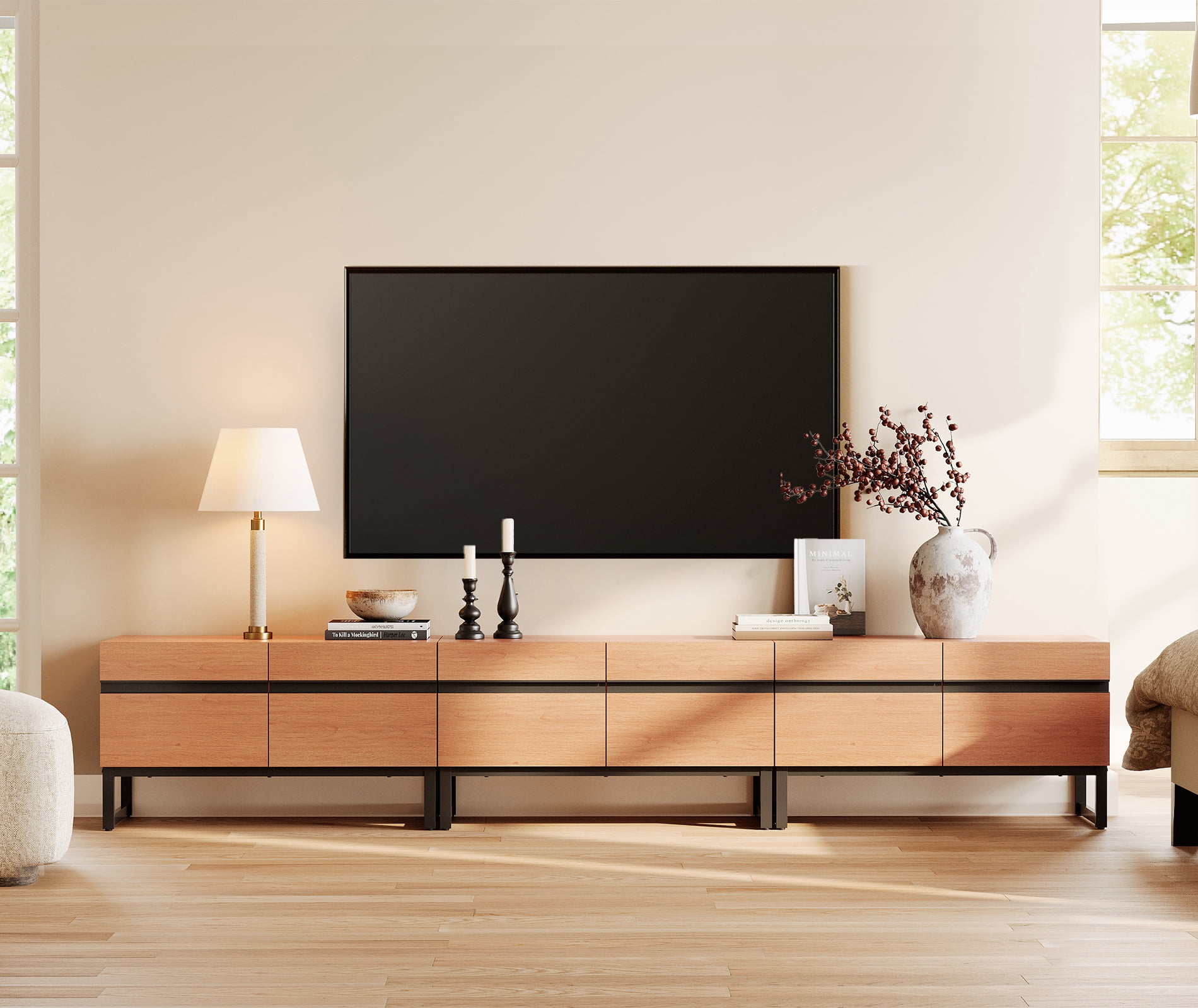Modern TV Stand for TVs up to 110 inch, 3 in 1 Entertainment Center TV Console with Storage Cabinets and Metal Base,Media Console for Living Room