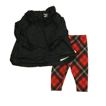 

Pre-owned Ralph Lauren Girls Black | Red Plaid Apparel Sets size: 6 Months