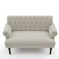 thumbnail image 4 of 58" Linen Textured Fabric Chesterfield Settee Button Tufted Scrolled Arm Loveseat High Gourd Wood Leg Studio Bench (Pillows not included) Light Beige, 4 of 8