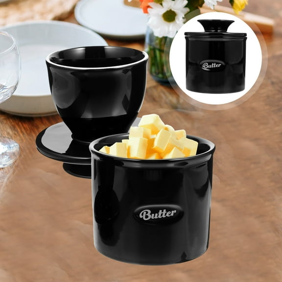 Toyandona French Butter Keeper Ceramic Butter Dish with Lid Black Reusable Kitchen Storage