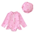 thumbnail image 5 of Cowsor Little Girls Two Piece Swimsuit Set Lovely Print Half Placket One Piece with Swim Cap Comfortable UV Protection Swimwear for Beach Pool, 5 of 7