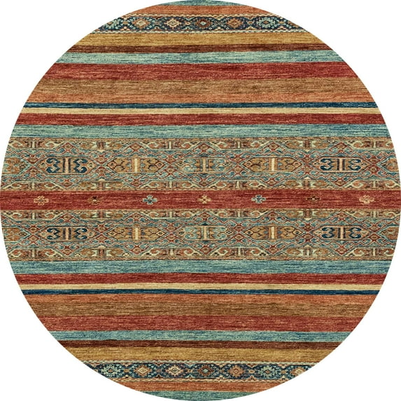 Ahgly Company Indoor Round Abstract Brown Abstract Area Rugs, 8' Round