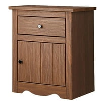 Stav Nightstand- 1 Drawer and Door- 25 Inch- Plank Style- Brown Solid Wood