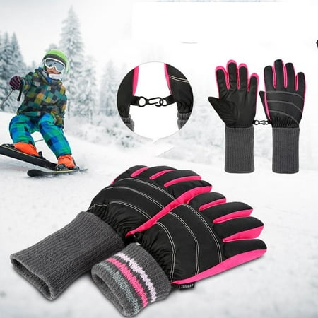 Vbiger Boys Girls Thickened Ski Gloves Warm Winter Gloves Tear-resistant Outdoor Sports Gloves Anti-slip Skating Gloves, Suitable for Kids between 6-8 Years