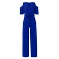 thumbnail image 2 of TQWQT Jumpsuits for Women Dressy Elegant V Neck Short Sleeve Cold Shoulder Wide Leg Belt Jumpsuits Blue XXL, 2 of 6